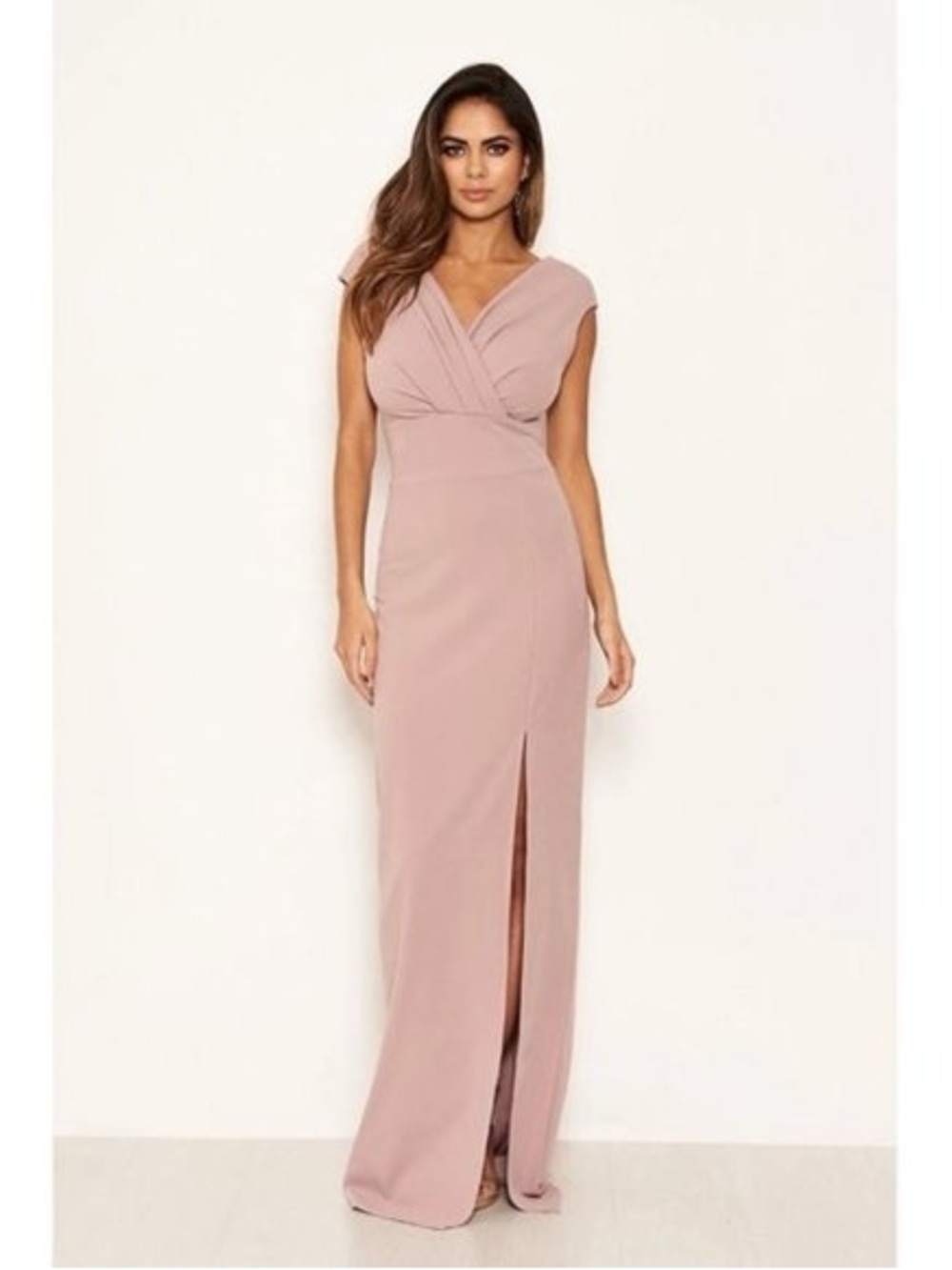 NWT AX Paris Women's pink Wrap V-Neck Slit Maxi Dress size 14 Formal Gown